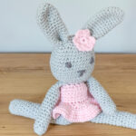 Handmade Crochet Toy Rabbit Sitting In Ballet Pose